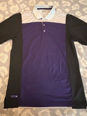 Adidas Men’s Purple Center Panel Polo with Black Sides and Collar Small